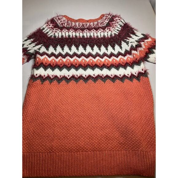 Mossimo Women's Fair Isle Sweater Coral/Berry/White With Fuzzy Texture Size L - Picture 8 of 9